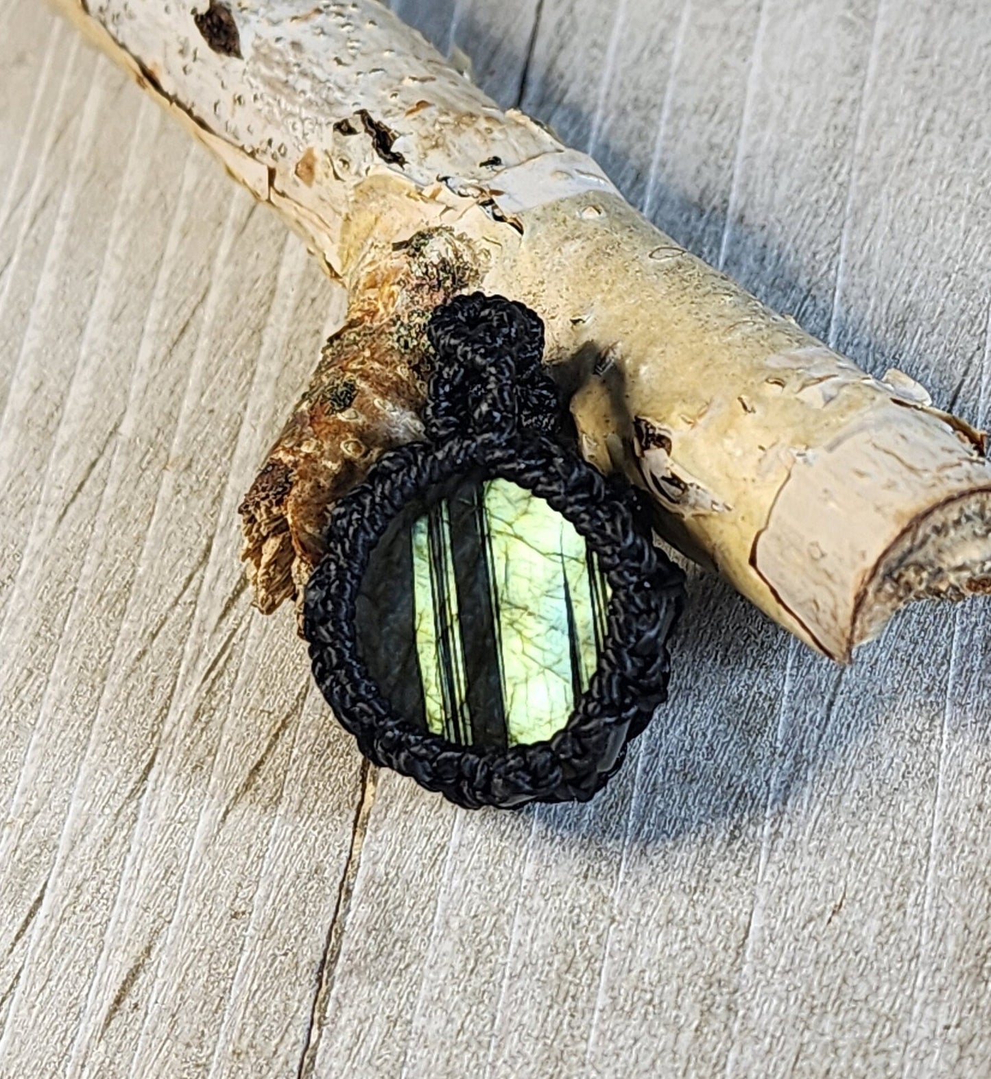 A Little Piece of Green Shimmery Heaven - Labradorite Crystal Micro Macrame Necklace